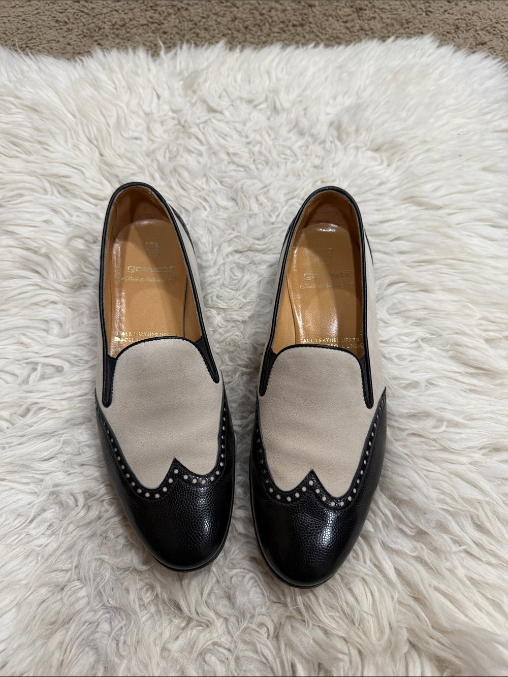 Gravati Black/Cream Suede Tweed Pattern Loafers Made In Italy Women’s Size 7M